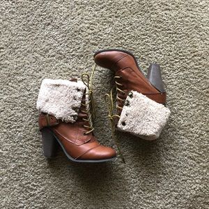 Sherpa heeled booties